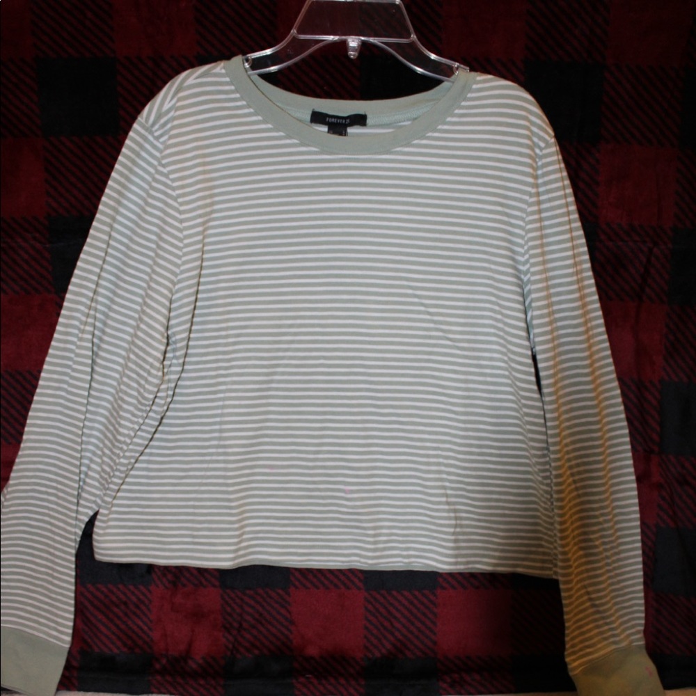 Forever 21 mint/white striped crew neck